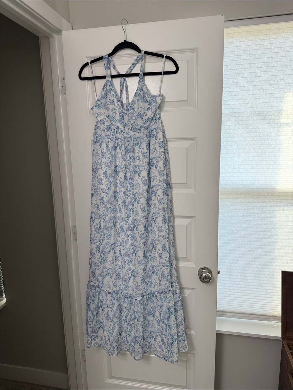 Lulus My Love Story White Floral Print Tie-back Maxi Dress Blue - Size S - Picture 2 of 2